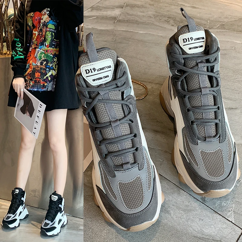 

Women's thick bright sneakers high to help thickening women's shoes sports shoes 2019 autumn breathable mesh ladies shoes