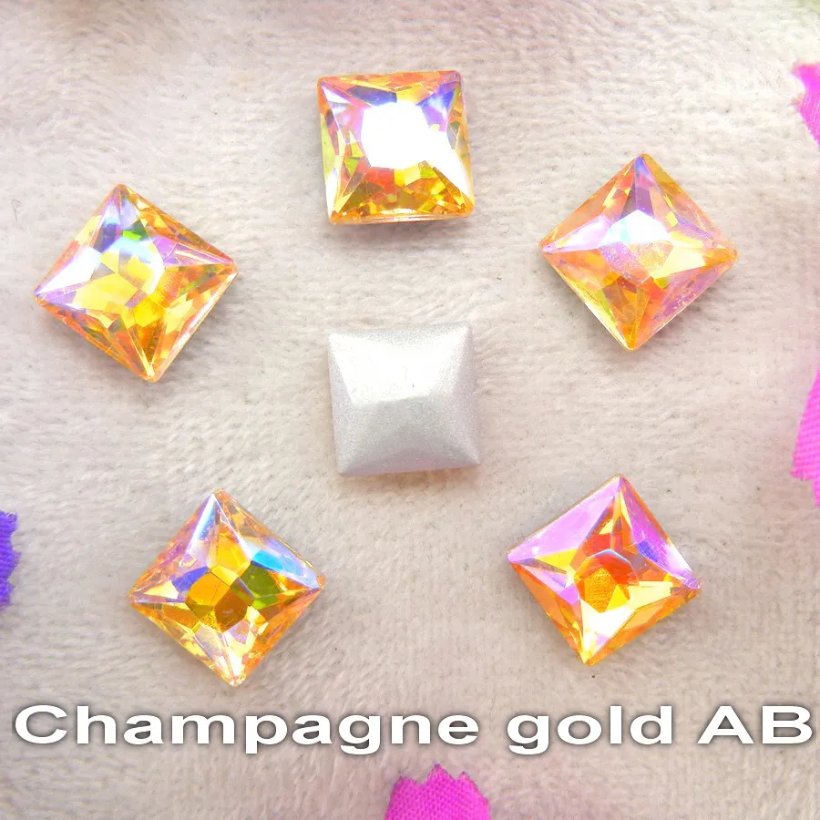 A15 Champagne AB Красивый стеклянный кристалл, 3 размера, прозрачный AB и Радужный цвет, точечная задняя часть, квадратная форма, клей, стразы, бусины, аппликация, nailart, сделай сам, отделка - Цвет: A15 Champagne AB