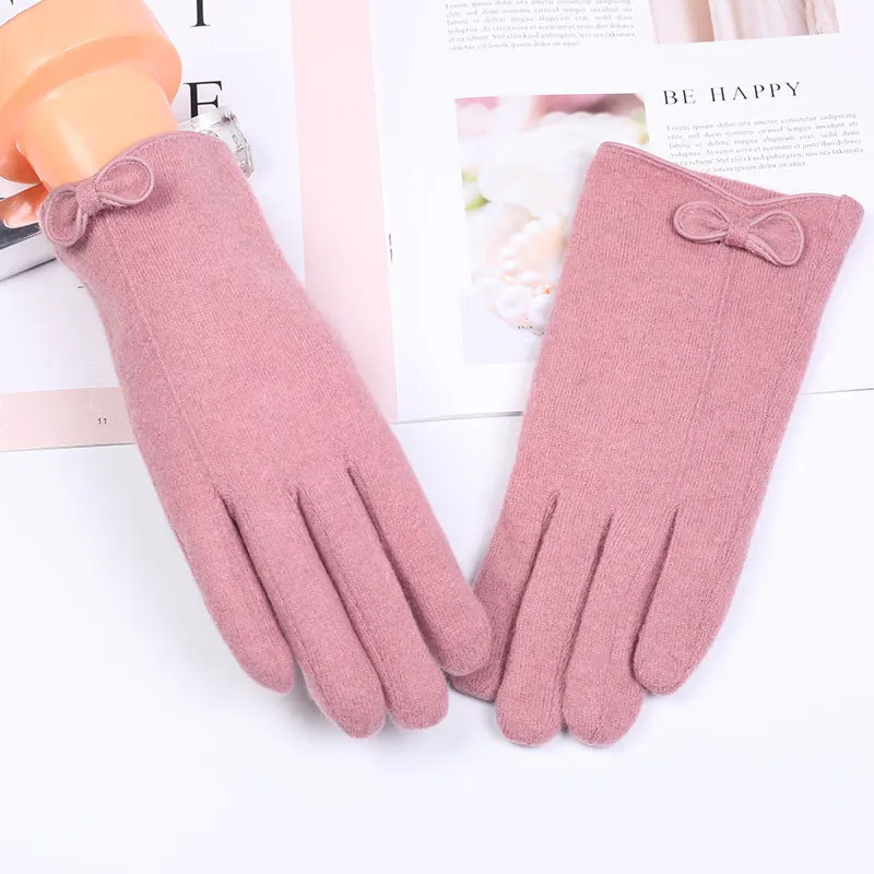 winter wool gloves for women warm plus velvet thickening riding touch screen gloves female long mittens cashmere gloves - Цвет: pink