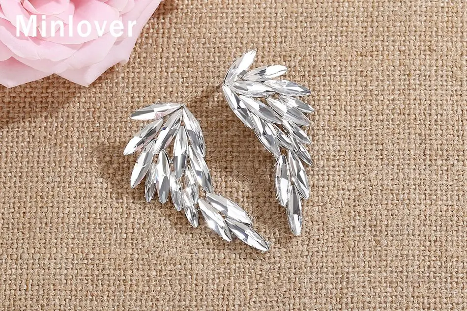 Minlover серебряные серьги-гвоздики в виде крыльев для женщин уникальное блестящее кристаллическое Украшение «конский глаз» серьги Свадебные украшения MEH1632
