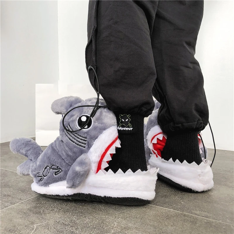 Zapatillas de interior divertidas de tiburón Animal para hombre mujer, zapatos cálidos de fondo suave con dibujos de peces, zapatillas de animales esponjosos sin cordones, regalos|Zapatillas| - AliExpress
