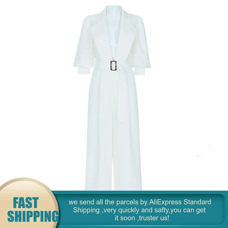 Осенний элегантный женский белый комбинезон размера плюс повседневный с