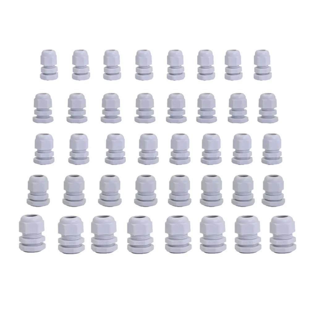 40pcs IP68 Each of 8 PG7 PG9 PG11 PG13.5 PG16 Thread Nylon Cable Gland Kit Wire Connector Waterproof Plastic Cable Gland Reducer