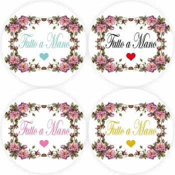 

DouxArt 100 Pieces Fatto a Mano Stickers - 4cm Garland Heart Wedding Marriage Baptism Communion Invite Gift Package Labels