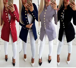 Chaqueta ajustada de manga larga con botones para mujer, abrigo de traje, top, novedad de 2021