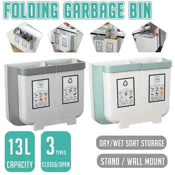 

13L Folding Waste Bins Kitchen Garbage Bin Foldable Car Trash Can Wall Mounted Trashcan for Bathroom Toilet Waste Storage Bucket