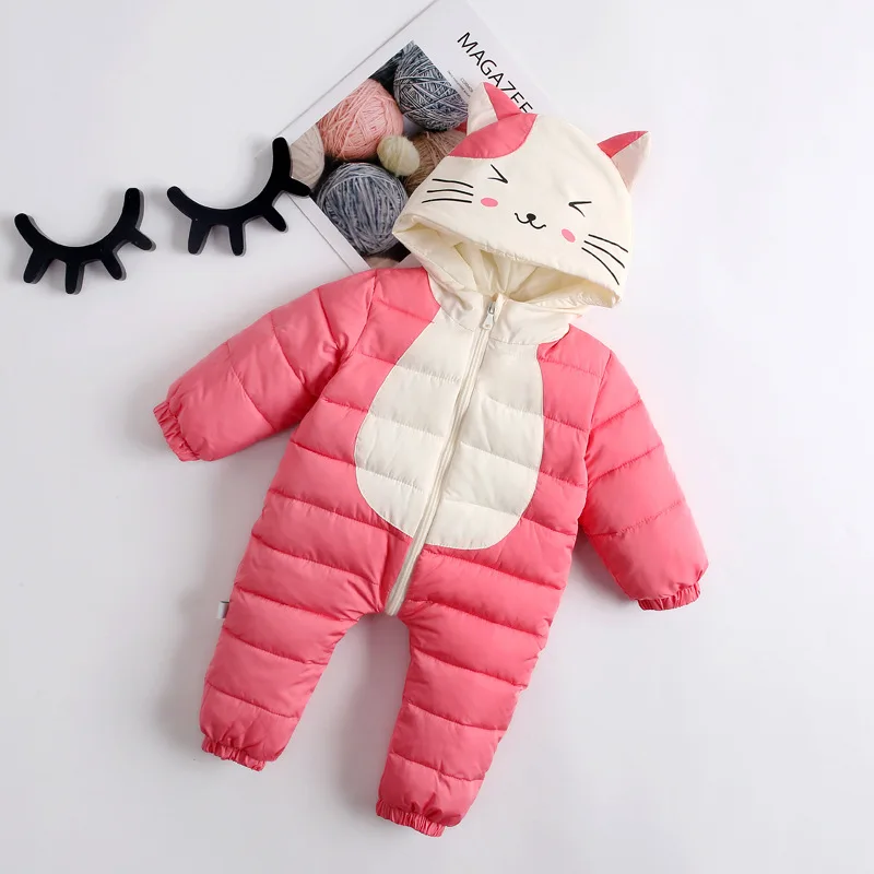 R132-Rose red Зимние детские комбинезоны для новорожденных от 6 до 18 месяцев, одежда для маленьких мальчиков и девочек, Детский комбинезон с рисунком, комбинезон для малышей, теплые комбинезоны для новорожденных - Цвет: R132-Rose red