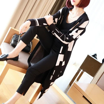 

Elegant Autumn Winter Coats Black Knit Cardigan Cotton Sweater Oversized Extra Soft Printted Cardigan Knitting Coat for Women