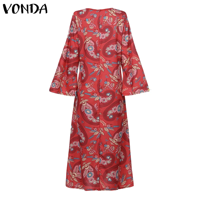 Vintage Printed Long Sleeve Maternity Dress 2019 VONDA Summer Sexy V Neck Casual Loose Bohemian Sundress Pregnancy Vestidos