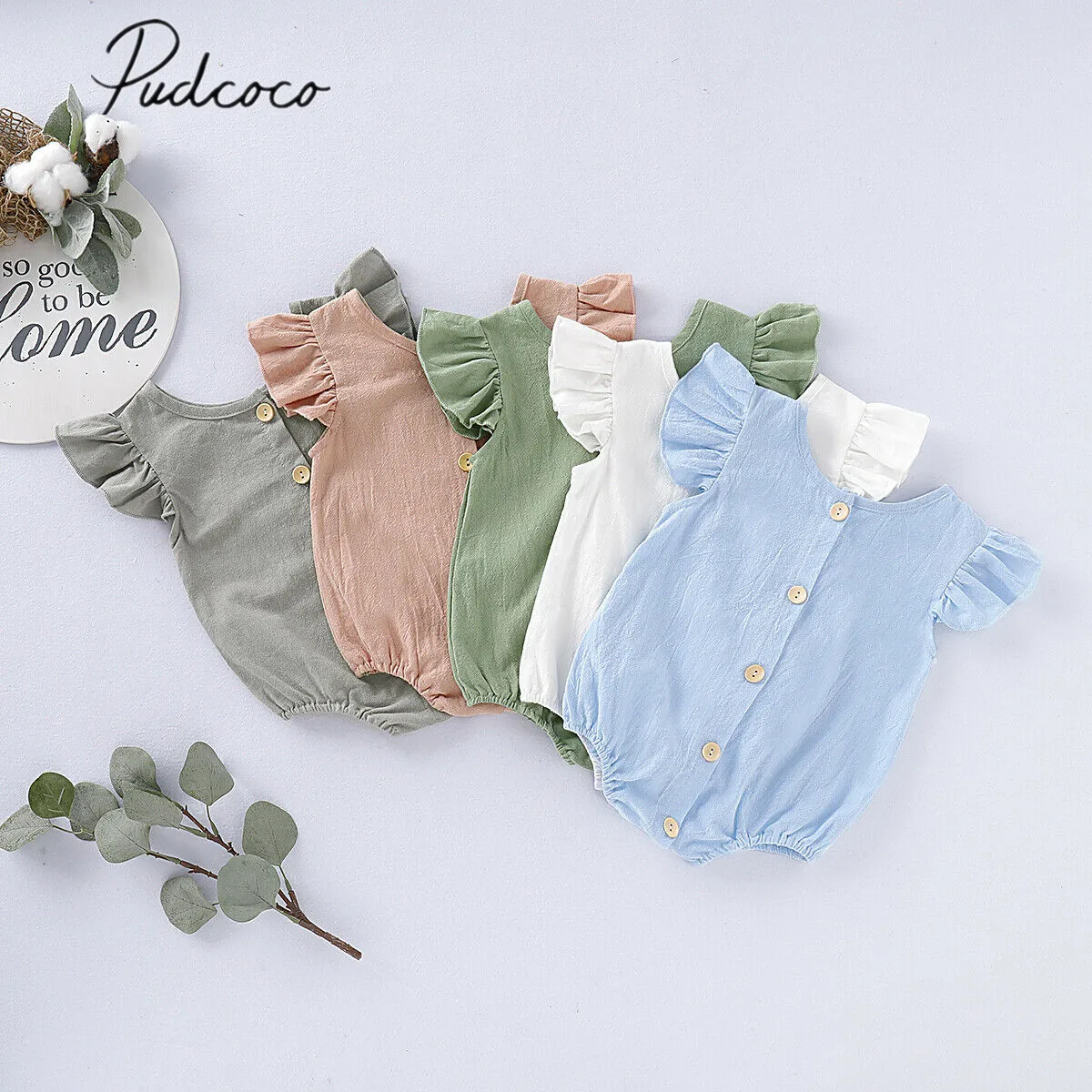 

Baby Summer Clothes Infants Baby Girls Boys Bodysuits Soild Ruffles Fly Short Sleeve Jumpsuit Baebe Clothes