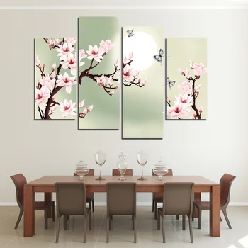 

Modern Flower Pictures HD Printed 4 Piece Modular Canvas Art Green Pink Decoration Of Orchids Painting Wall For Living Room