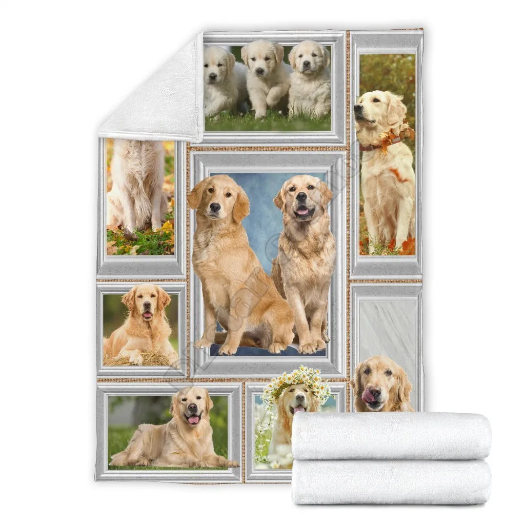 

Golden retrievers fleece blanket dog photo frame style 3d printed Sherpa Blanket on Bed Home Textiles HOME ACCESSORIES