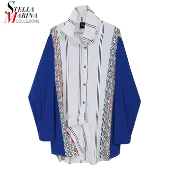 

New Multicolor Patchwork Woman 2020 Autumn Long Sleeve Oversized Blouse Striped Ladies Casual Blusas chemise femme Style 6686