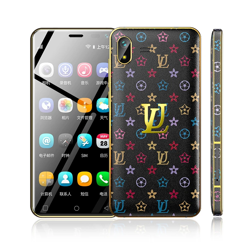 Поддержка Google Play Ulcool U2 мини андроид для мобильного телефона телефон 4G Lte четырехъядерный 1 ГБ 8 ГБ Android 8,1 две sim-карты кожаный маленький смартфон - Цвет: Black
