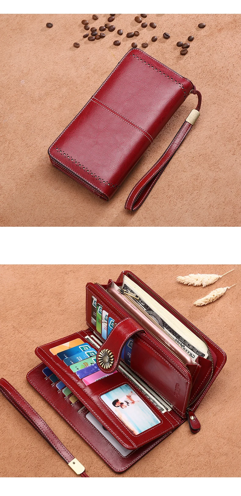 Горячая распродажа женский кожаный клатч-портмоне женский длинный кошелек женский кошелек на молнии ремень деньги кошелек для iPhone 7