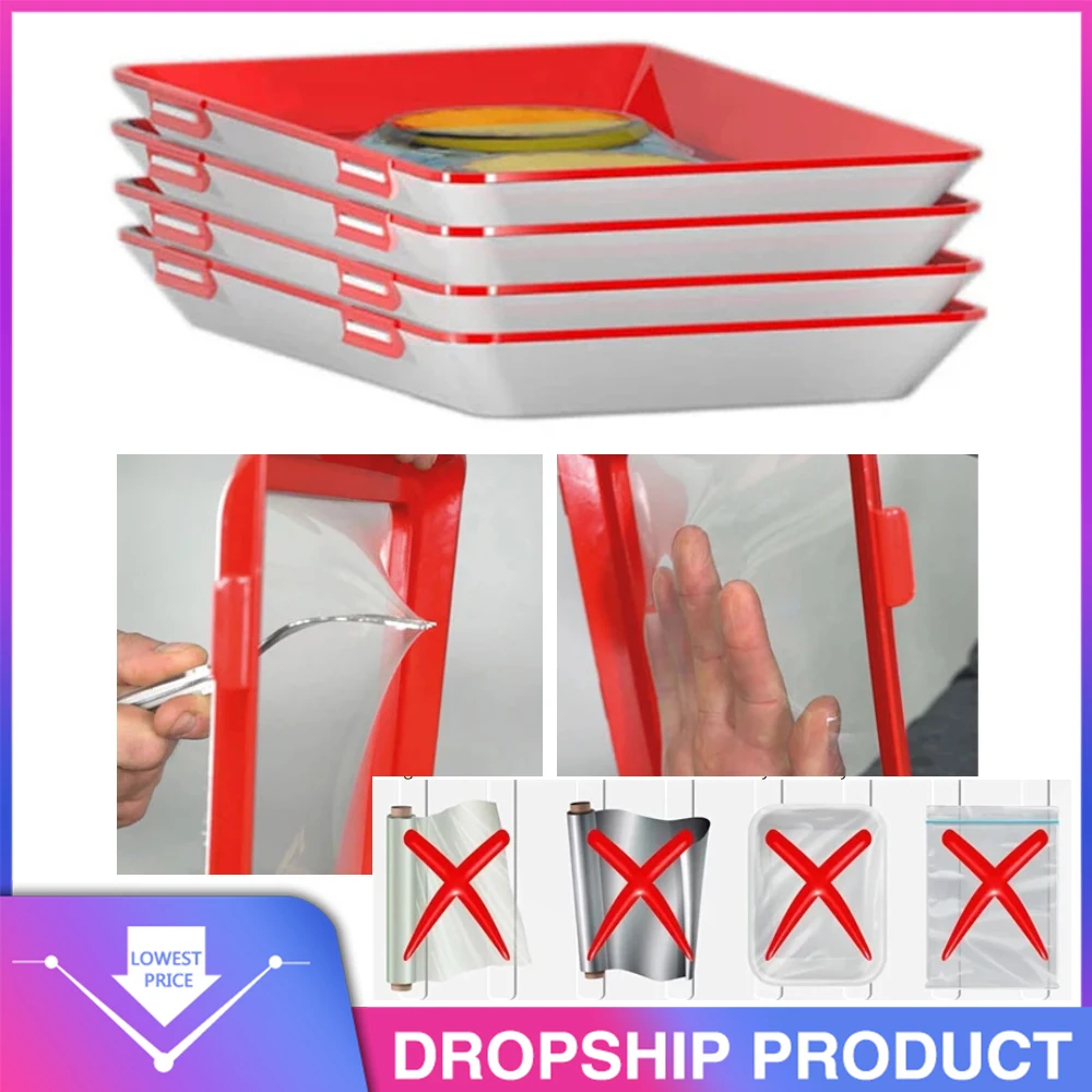 

6PC Clever Tray Creative Food Plastic Preservation Tray Fresh Food Storage Organizer Food Fresh Storage Storage Microwave Cover