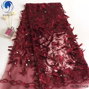 

Beautifical sequin lace fabrics african 3d lace fabircs 2019 new design tulle lace fabrics with sequins 5yards/lot ML7N134