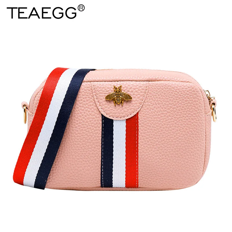 Picture 1-Pink TEAEGG, модный дизайн, Женская Полосатая Сумка в виде пчелы, сумки через плечо, сетчатые Мини женские сумки-мессенджеры Bolsas Feminina - Цвет: Picture 1-Pink