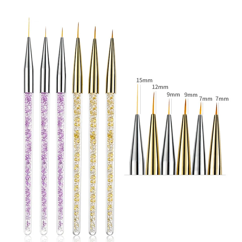 3 шт./компл. Fineline острым Краски с кистью 7/9/12 мм белого и желтого цвета, с украшением в виде кристаллов ручка акварель Кисть для ногтей ручка для девочек товары для рукоделия