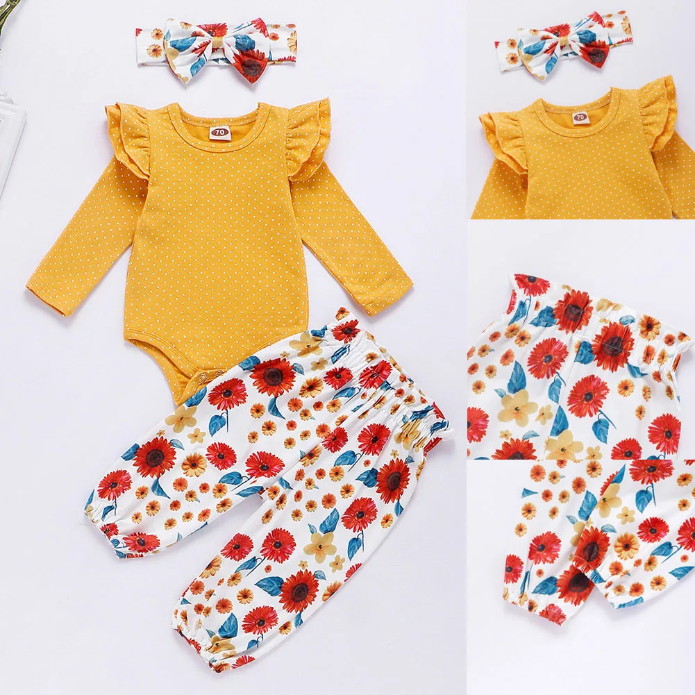 Emmababy, 3 предмета, комбинезон с цветочным рисунком для новорожденных девочек, комбинезон, боди, штаны, комплект одежды