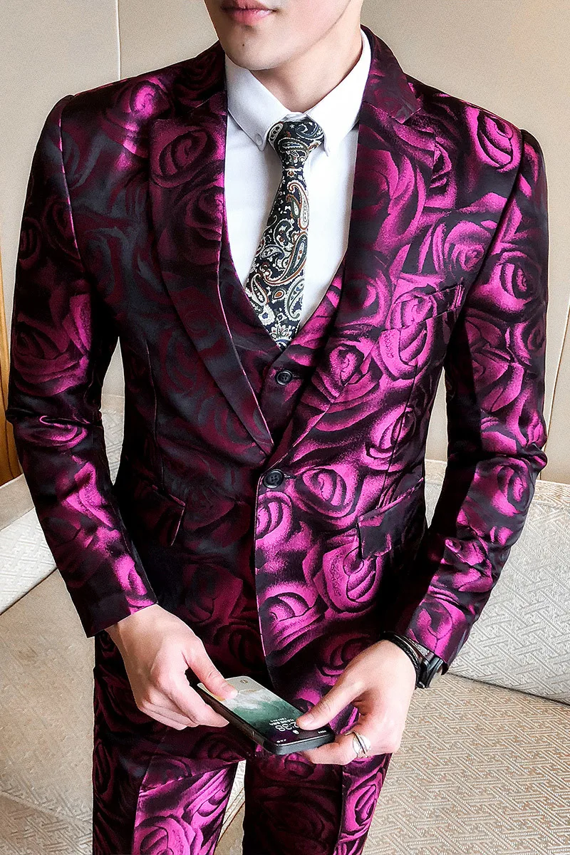 Jacket +vest+pant ) Rose Pink Smoking Uomo Grooms Suit Men Business Tuxedos  Slim Fit Club Party Prom Suit Abito Uomo Cerimonia|Suits| - AliExpress