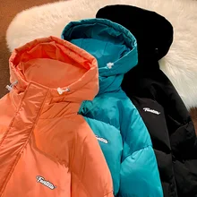

Escape the earth Guochao brand simple solid color hooded cotton padded jacket women's loose candy color lovers' warm cotton padd