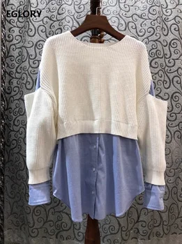 

Tops Fashion New 2020 Spring Fashion Sweaters Women Cotton Shirts Patchwork Hollow Out Shoulder Long Sleeve Casual Pullovers