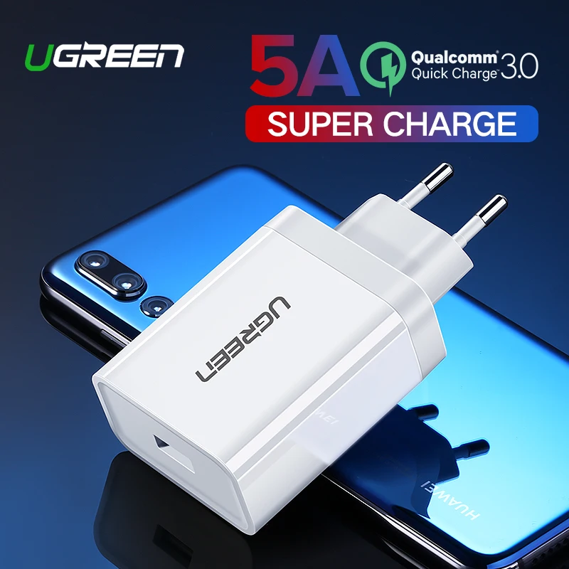 Цена Ugreen font b USB b font зарядное устройство, супер быстрое зарядное устройство для Huawei Xiaomi iPhone X 8 7, быстрое 3,0 зарядное устройство для телефона, адаптер ЕС, за...