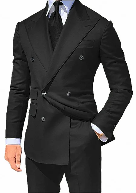 Джентльменский двубортный смокинг костюмы на выпускной вечер танцевальный Блейзер пиджак свадебные костюмы 2 шт. для бизнеса - Цвет: black