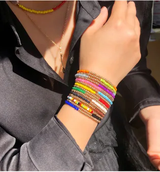 

G.YCX Bohemian Indian Style Mix-Color Miyuki Bracelet Exaggerated Colorful Multilayer Elastic Rope Beaded Bracelet Set for Women