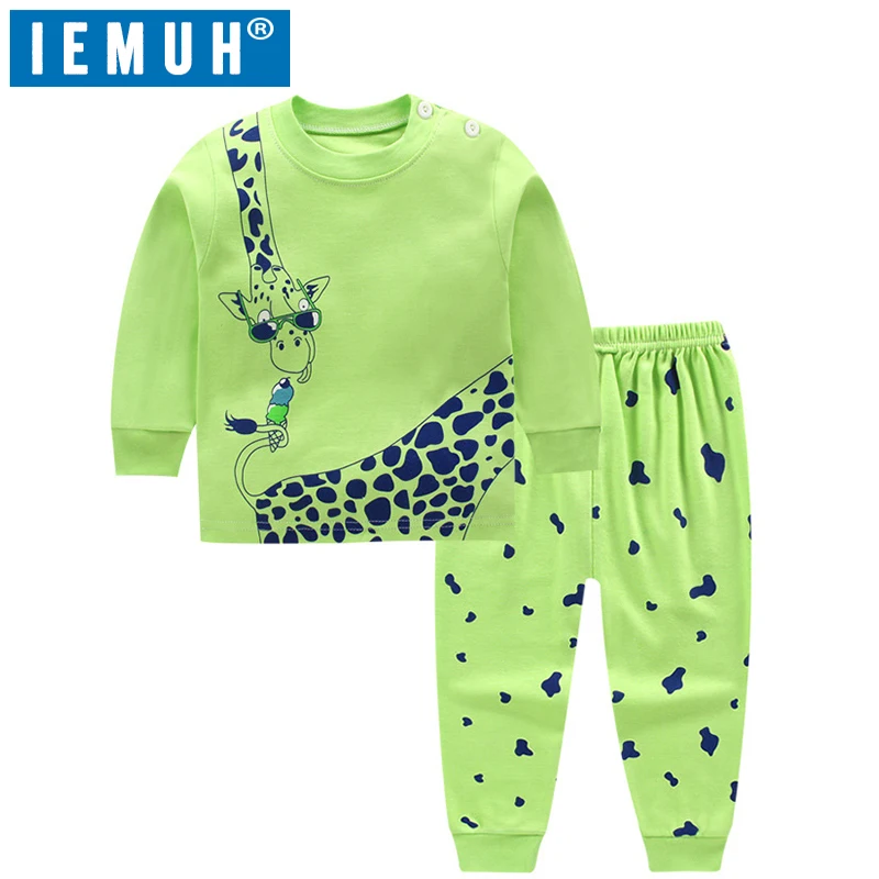 

IEMUH Cartoon Kids Pajamas Sets Cotton Boys Sleepwear Suit Warm Child Girl Pajamas Long Sleeve Tops+Pants 2pcs Children Clothing