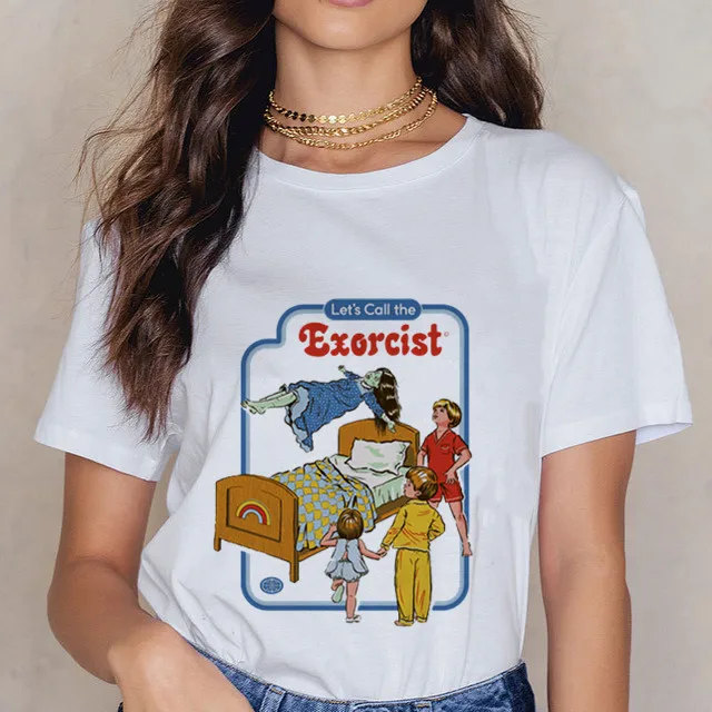 

Women's Shirts Let's Summon Demons Graphic Print Harajuku TShirt Funny Halloween Short Sleeve Tshirt Satan Vintage Girls Tops