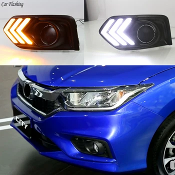 

Car Flashing 2PCS DRL Driving Daytime Running Light DRL with yellow turn signal fog lamp Daylight For Honda CITY 2017 2018 2019