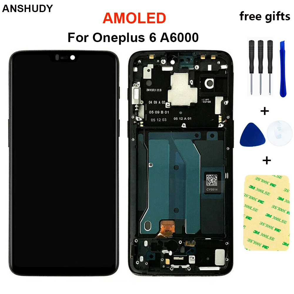 

6.28'' AMOLED For Oneplus 6 LCD Touch Screen A6000 A6003 Digitizer Assembly Replacement For Oneplus6 LCD Display With Frame