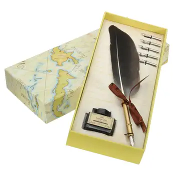 

Calligraphy Feather Dip Pen with 5 Nib Stationery Gift Box Writing Ink Set Wedding Quill Pen Fountain Pen Set