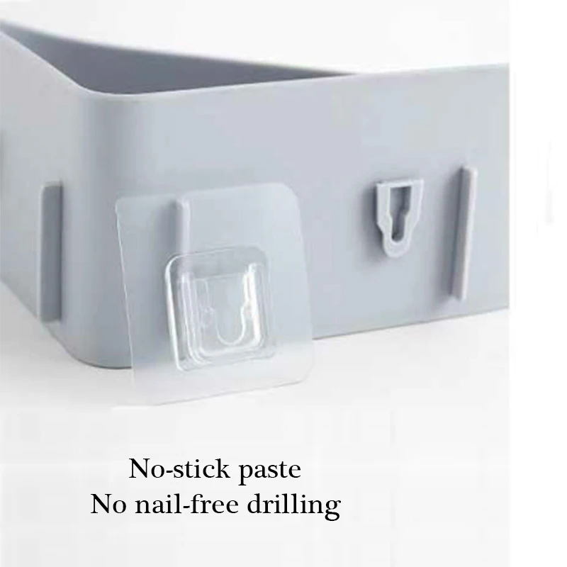 ZhangJi Bathroom Corner Shelf Racks No Drilling Storage Holder Self-adhesive Paste Installation Storage Box PP Material Shelve