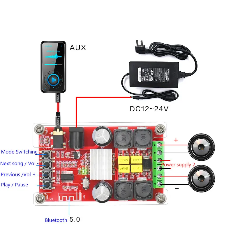 TPA3116D2 Bluetooth цифровой усилитель мощности плата Кристальные модели Bluetooth 5,0 Высокоскоростная передача высокой мощности