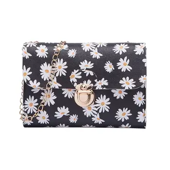 

Women Daisy Flower Shoulder Bags Creative Delicate Design PU Leather Clutch Gold Chain Small Square Crossbody Female Handbags