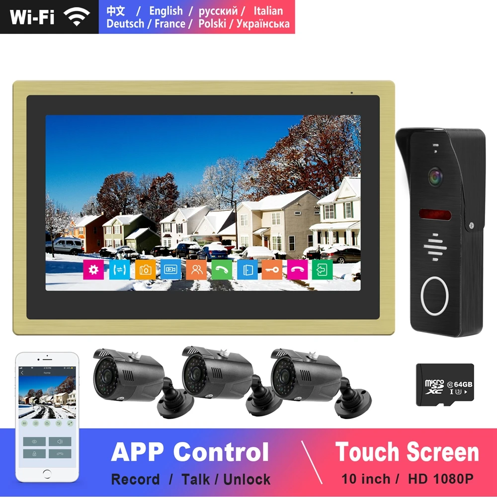 Diagonsview Wifi Video Intercom IP Wireless Video Door Phone for Home Security System  10 inch Touch Screen  1080P Door Intercom