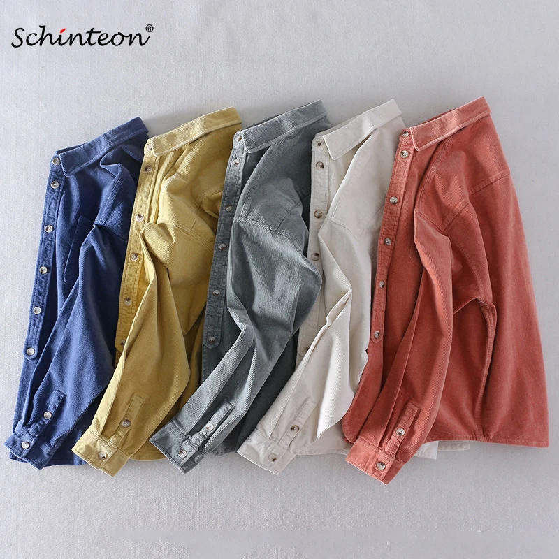 

Schinteon Men Corduary Jacket Loose Autumn Outwear Casual Thick Shirt Japanese Style Fashion High Quality New