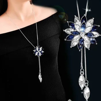 

Snowflake Zircon Long Chain for Women Fashion Silver Color Crystal Maxi Necklaces & Pendants Statement Collier Jewelry