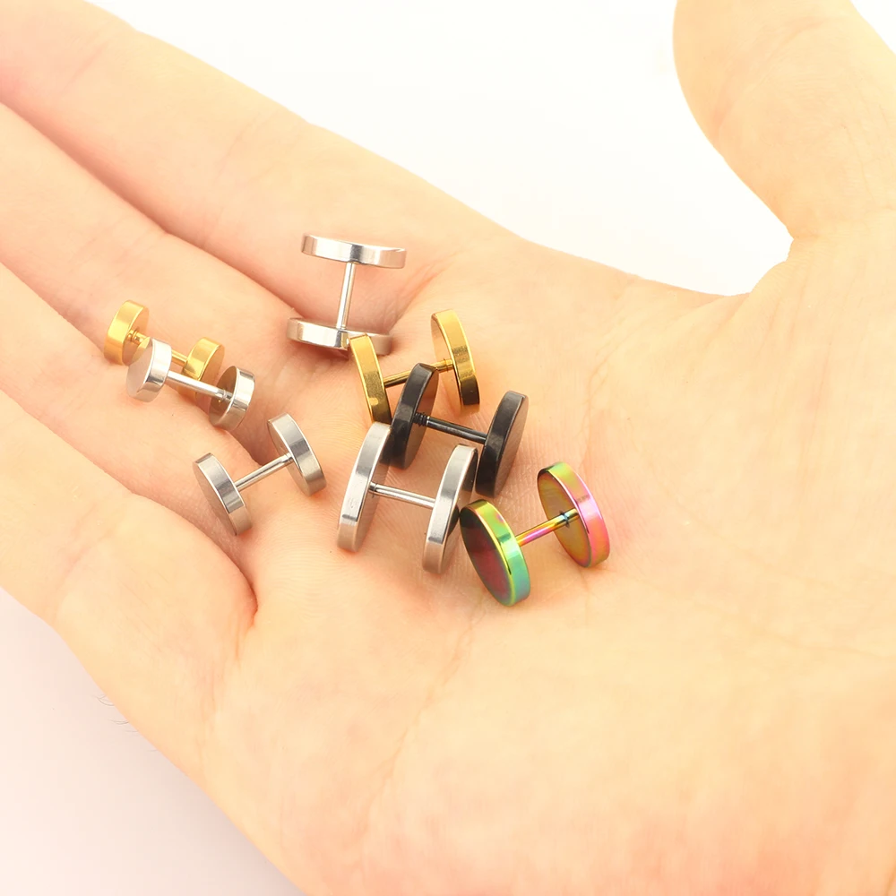 JUNLOWPY 16G Men Ear Studs Women Stainless Steel Faux Gauges Ear Tunnel Stretcher 6/8/10/12mm Body Jewelry Piercing Earrings