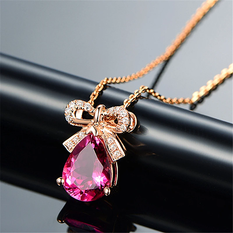 de cadena de plata 925 para mujer, Gargantilla con colgante de oro rosa, collar con en forma de gota de agua para niña, Bijou de de cristal|Collares| - AliExpress