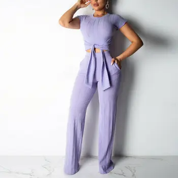 

New Women 2pcs Set Women Short Sleeve Crop Top Long Trousers Women Set