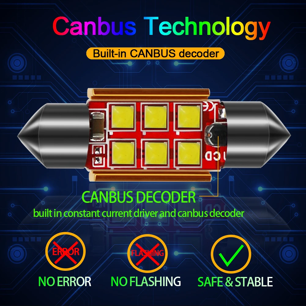 10 шт. гирлянда C5W 31 36-39-41 мм светодиодный автомобильные лампочки Canbus внутренняя Лицензия плиты светильник 6000K чтение светильник белого голубого ледяного цвета 12V