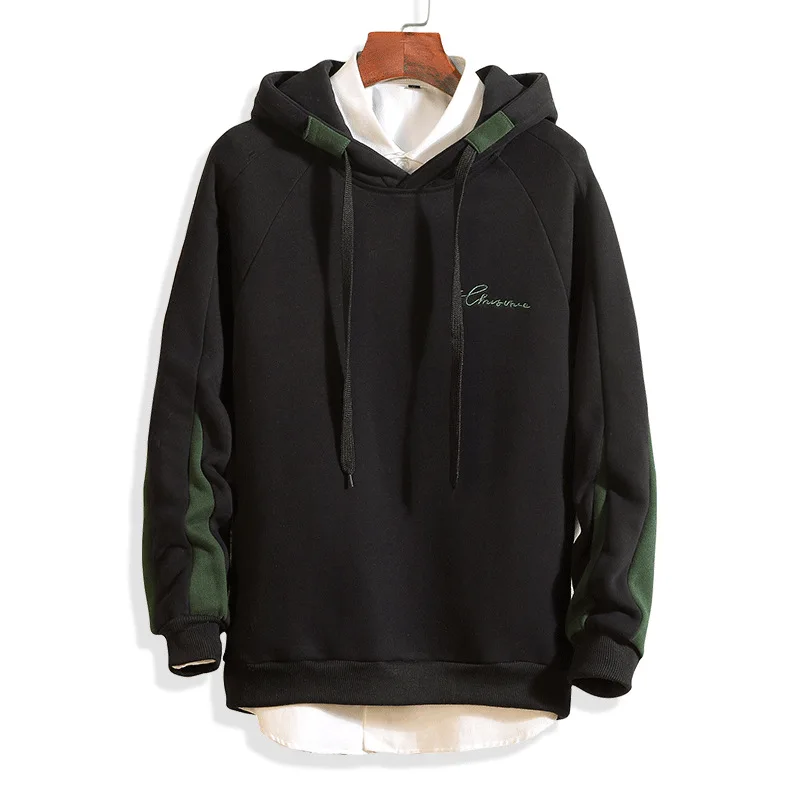 Men sweater 2019 new autumn and winter hooded sweater plus velvet letters casual shirt long-sleeve All-match O-neck mens sweater