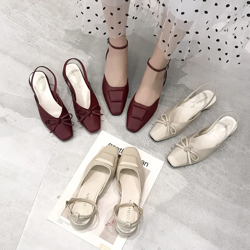 

2019 Summer New Style Closed-toe Sandals Hallow A- line Buckle Thick WOMEN'S Shoes Retro Square Buckle Low-Cut Casual WOMEN'S Sh
