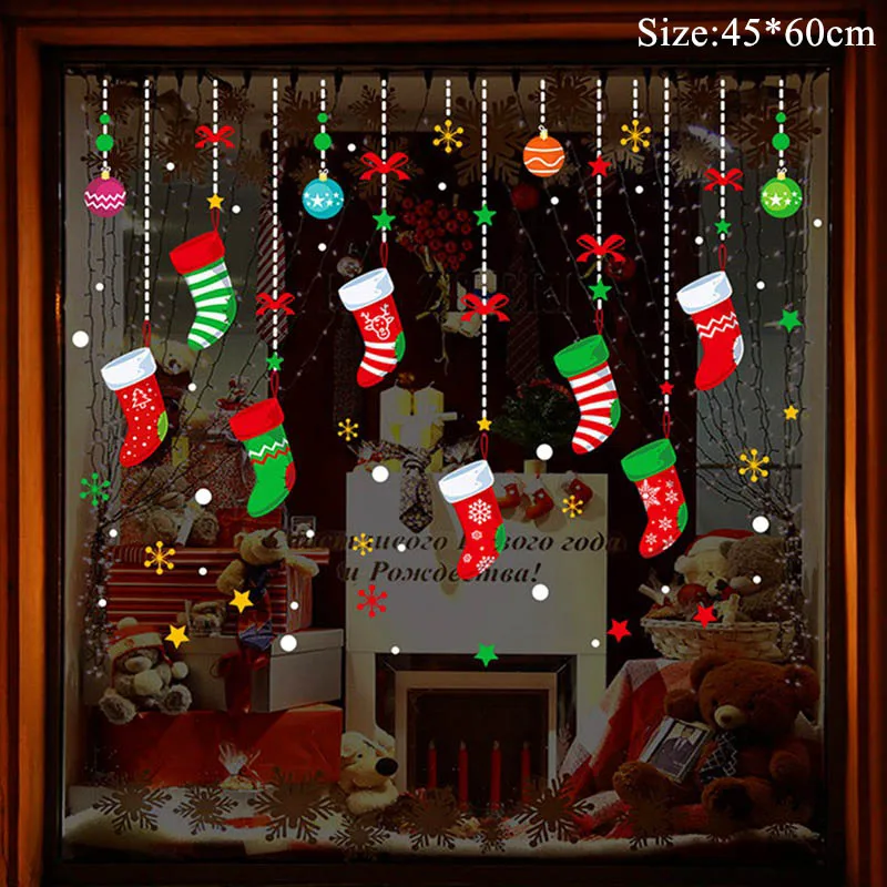 Christmas Window Stickers Santa Claus Snowman Elk Sticker Merry Christmas Decorations for Home Navidad Happy New Year - Color: 45x60cm 06