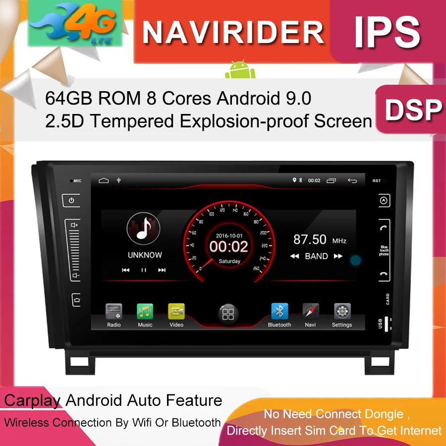 Excellent Car Multimedia Player IPS Screen Monitor GPS Navigation tape recorder Bluetooth Android 9.0 For Toyota Tundra Sequoia auto audio 0