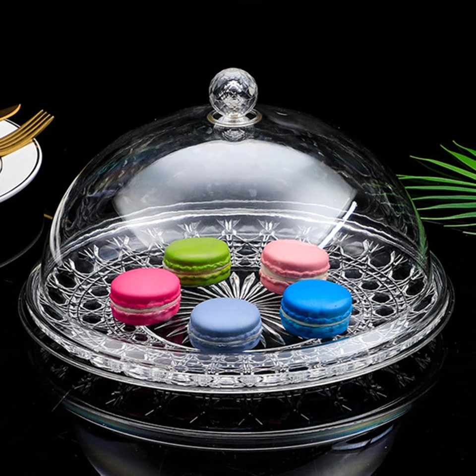 Various Sizes Cake Stand With Cover Food Grade Acrylic Transparent Round Fruit Plate Lid Wedding Birthday Party Macaron Dish